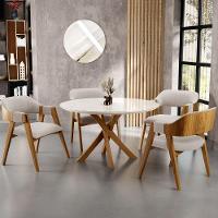 Mesa De Jantar Redonda Cora 120cm Off White M04 Com 04 Cadeiras Living Suran Bouclê Creme - Lyam - 9