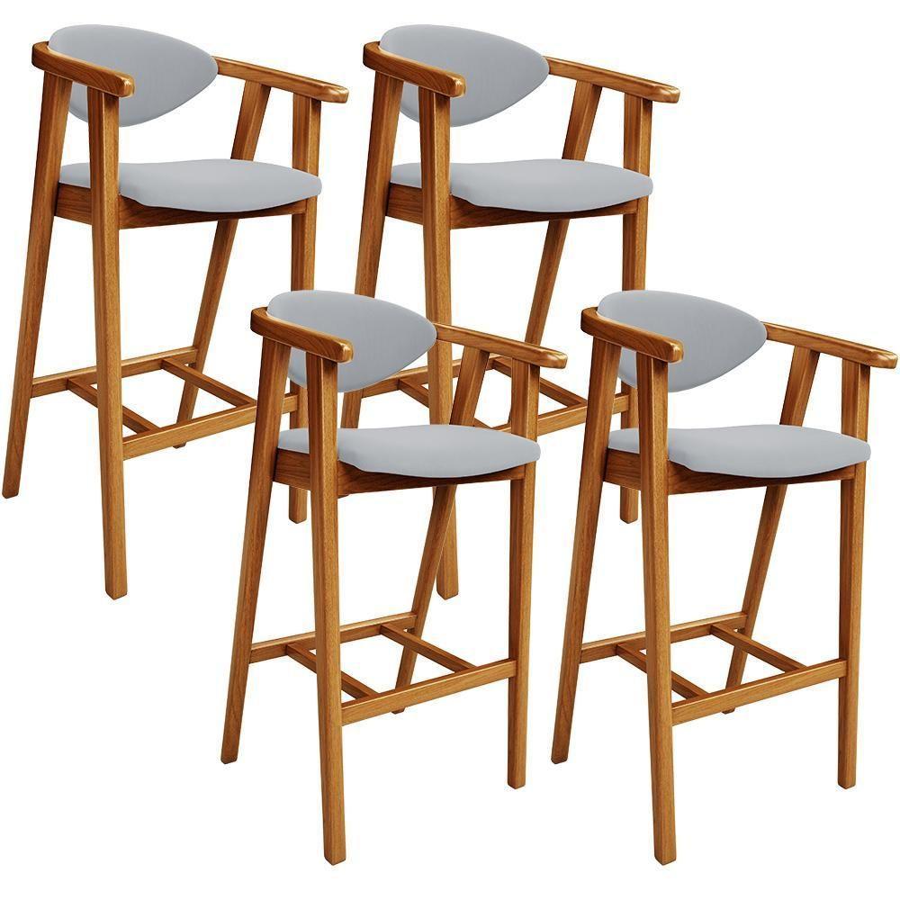 Kit 04 Banquetas Alta Para Cozinha Bancada Bar Sala De Jantar Fixa Cecília L02 Suede Cinza - Lyam - 1