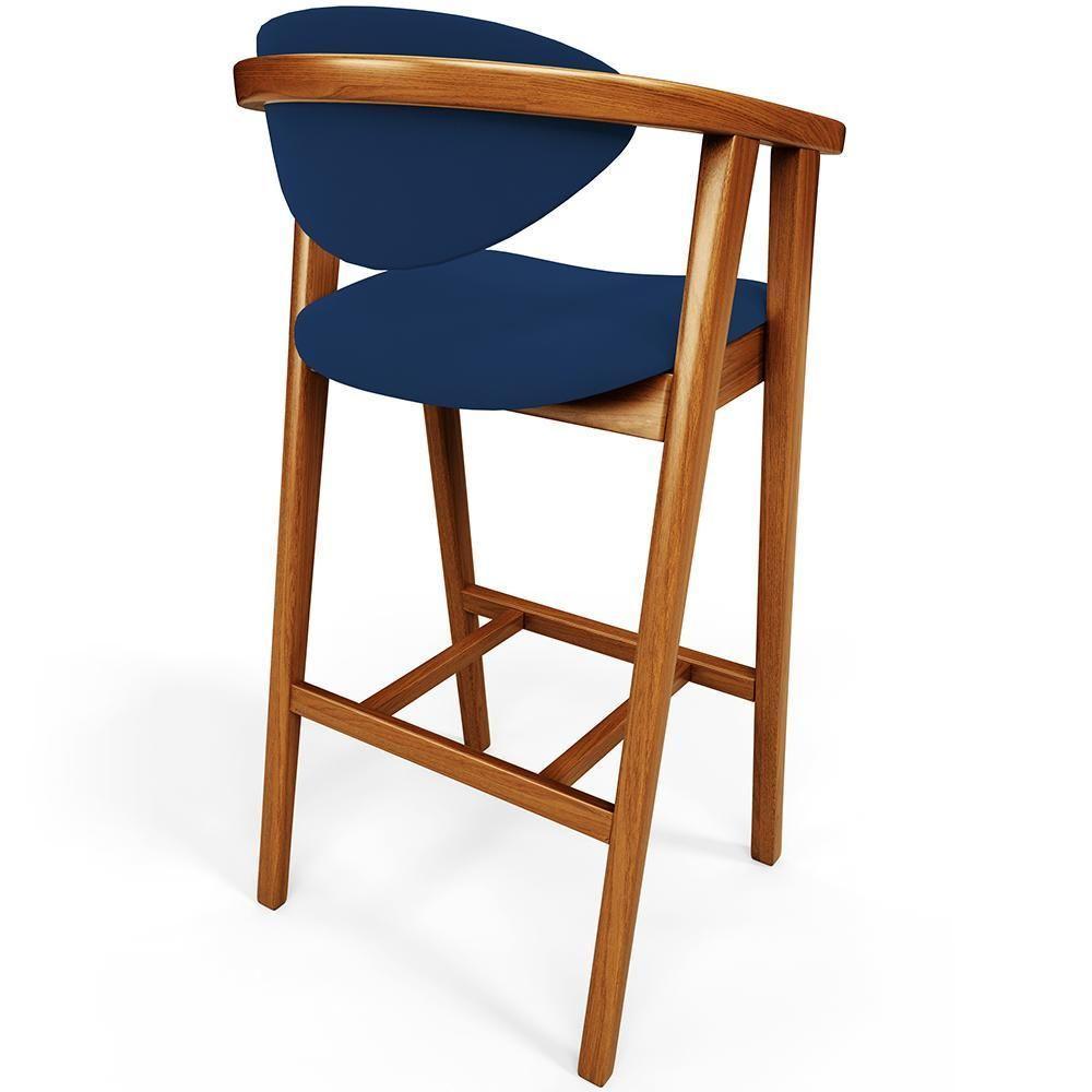 Kit 04 Banquetas Alta Cozinha Bancada Bar Sala De Jantar Fixa Cecília L02 Suede Azul Marinho - Lyam - 6