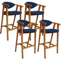 Kit 04 Banquetas Alta Cozinha Bancada Bar Sala De Jantar Fixa Cecília L02 Suede Azul Marinho - Lyam - 1
