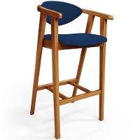 Kit 04 Banquetas Alta Cozinha Bancada Bar Sala De Jantar Fixa Cecília L02 Suede Azul Marinho - Lyam