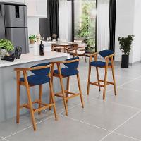 Kit 04 Banquetas Alta Cozinha Bancada Bar Sala De Jantar Fixa Cecília L02 Suede Azul Marinho - Lyam - 5