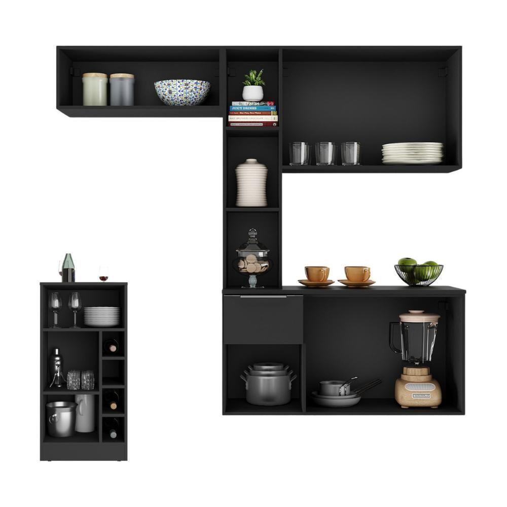 Armário De Cozinha Suspensa Com Bancada Americana Sofia Multimóveis Mp2198 Preto Preto - 3