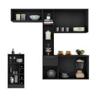 Armário De Cozinha Suspensa Com Bancada Americana Sofia Multimóveis Mp2198 Preto Preto - 3