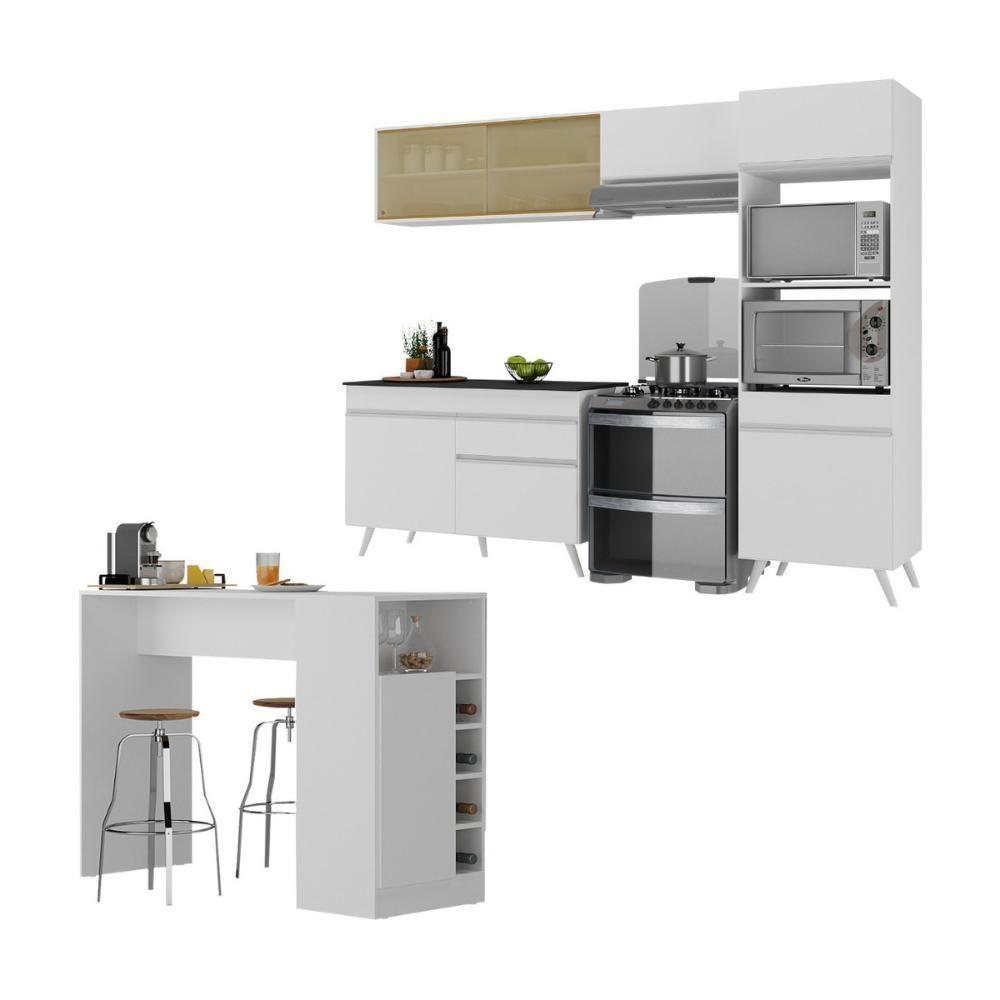 Armário De Cozinha Modulado Com Bancada Americana Multimóveis Mp2209 Branco Branco - 1