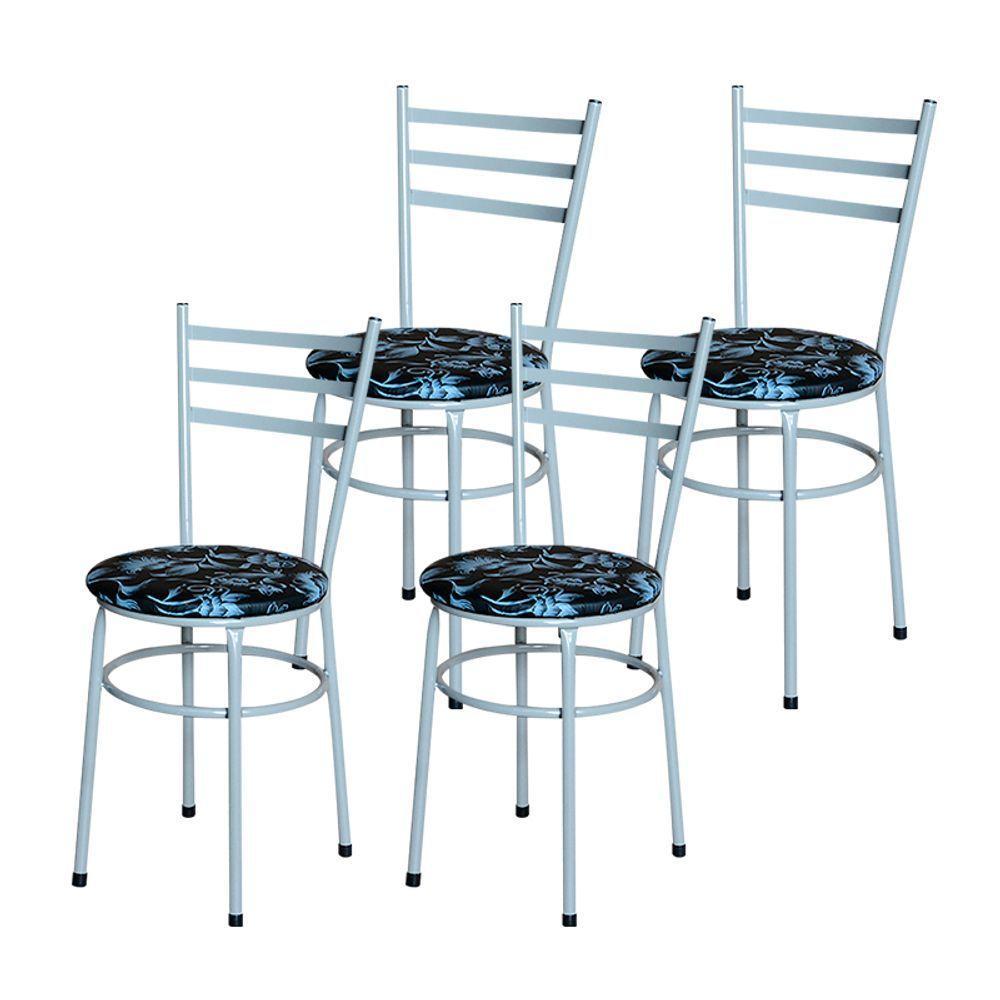 Conjunto 4 Cadeiras Epoxi Cinza Para Cozinha Assento Estampado Cor:floral Preto - 1
