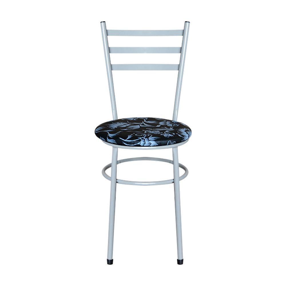 Conjunto 4 Cadeiras Epoxi Cinza Para Cozinha Assento Estampado Cor:floral Preto - 4