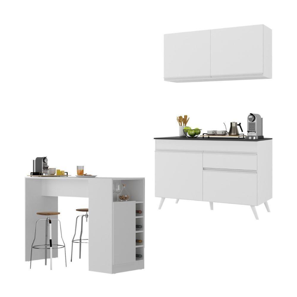 Cozinha Compacta Com Bancada Americana 1 Porta Veneza Multimóveis Mp2207 Branco Branco - 1