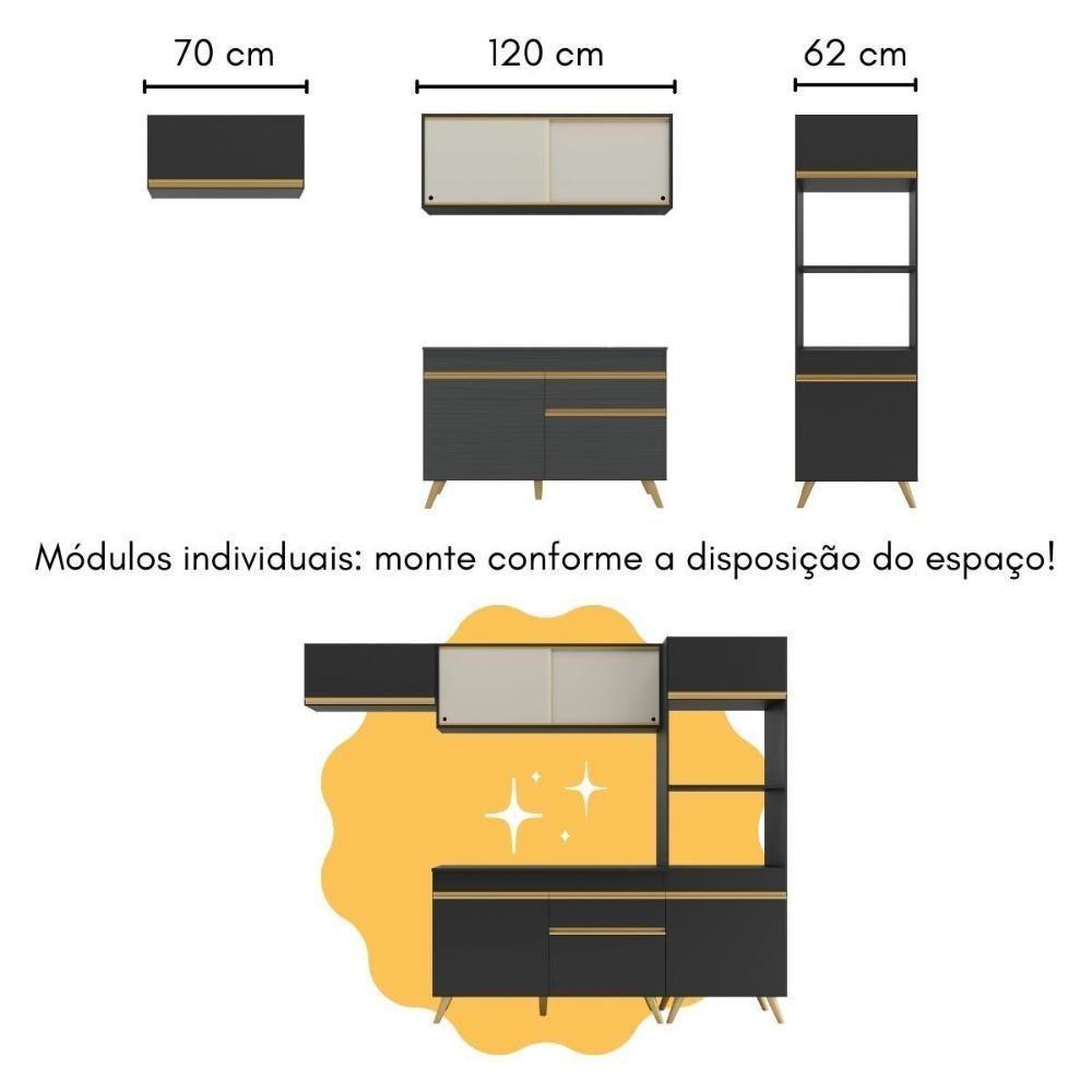 Cozinha Modulada Com Bancada Americana Veneza Multimóveis Mp2208 Preto/dourado Preto/dourado - 3
