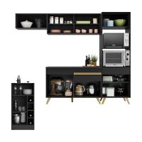 Cozinha Modulada Com Bancada Americana Veneza Multimóveis Mp2208 Preto/dourado Preto/dourado