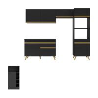 Armário De Cozinha Compacta Com Mesa/bancada Veneza Multimóveis Mp2210 Preto/dourado Preto/dourado - 2
