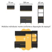 Armário De Cozinha Compacta Com Mesa/bancada Veneza Multimóveis Mp2210 Preto/dourado Preto/dourado - 3