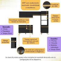 Armário De Cozinha Compacta Com Mesa/bancada Veneza Multimóveis Mp2210 Preto/dourado Preto/dourado - 6