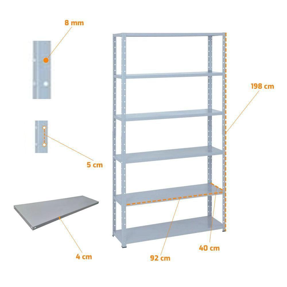 Kit - 6 Estantes Leve De Metal Reforçada 40 Cm 6 Níveis 25kg Por Bandeja - Sa Gôndolas - 2