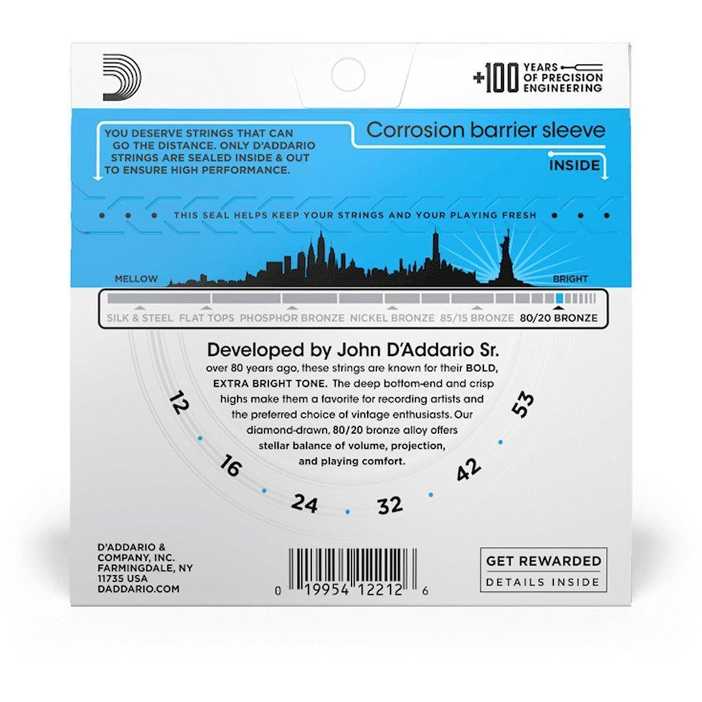 Encordoamento Para Violão D Addario Ej11 Aço Ligh 80-20 Bronze .012 - 2