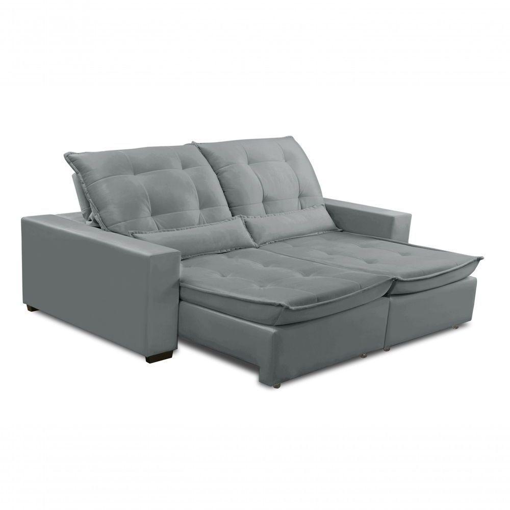 Sofa Retratil Reclinavel 2 Lugares 1,80m Atlantis Veludo Cinza Claro Lansofbr - 1