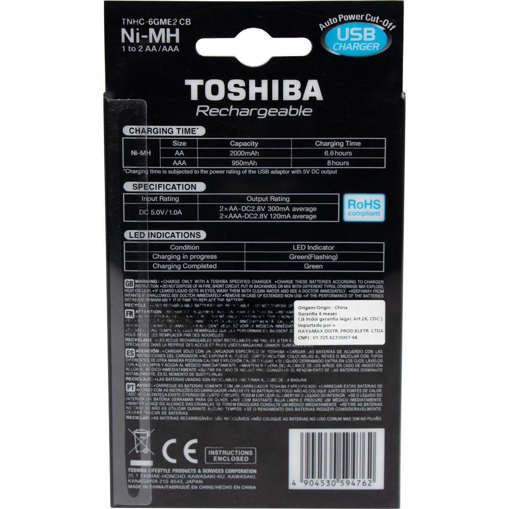 Carregador De Pilha Usb Tnhc-6gme2 Cb (c/2 Pilhas Aa 2000 Mah) Toshiba - 4