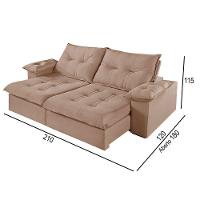 Sofá 2 Lugares Retrátil E Reclinável Martins M-183 Veludo Bege - 3