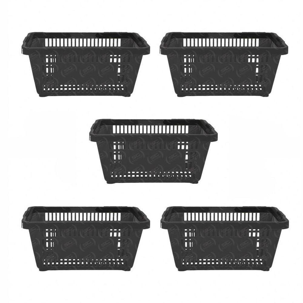 Kit - 5 Cestos Compras Plástica D100 Cód. 3000 Preto - Della Plast - 1