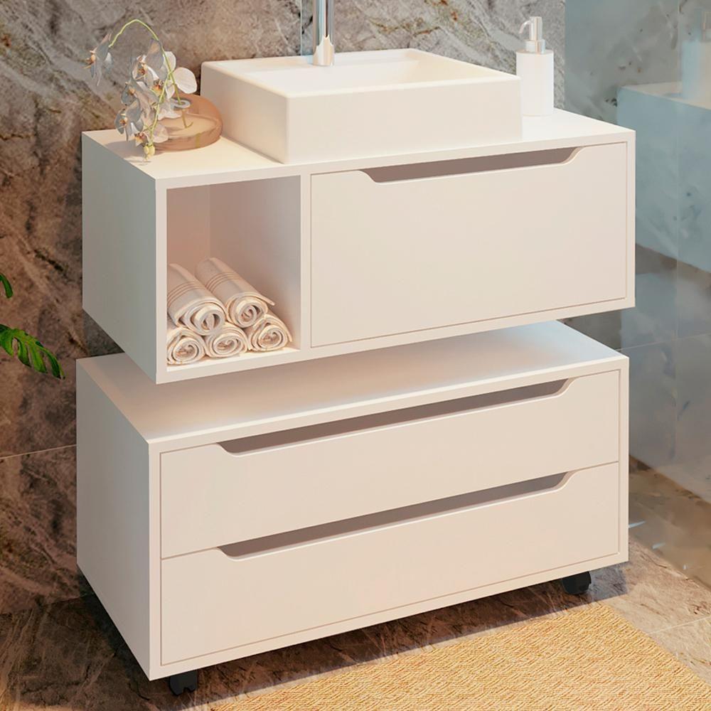 Conjunto 3 Peças Para Banheiro Bn3600x43x44 Branco Tecno Mobili Branco - 9