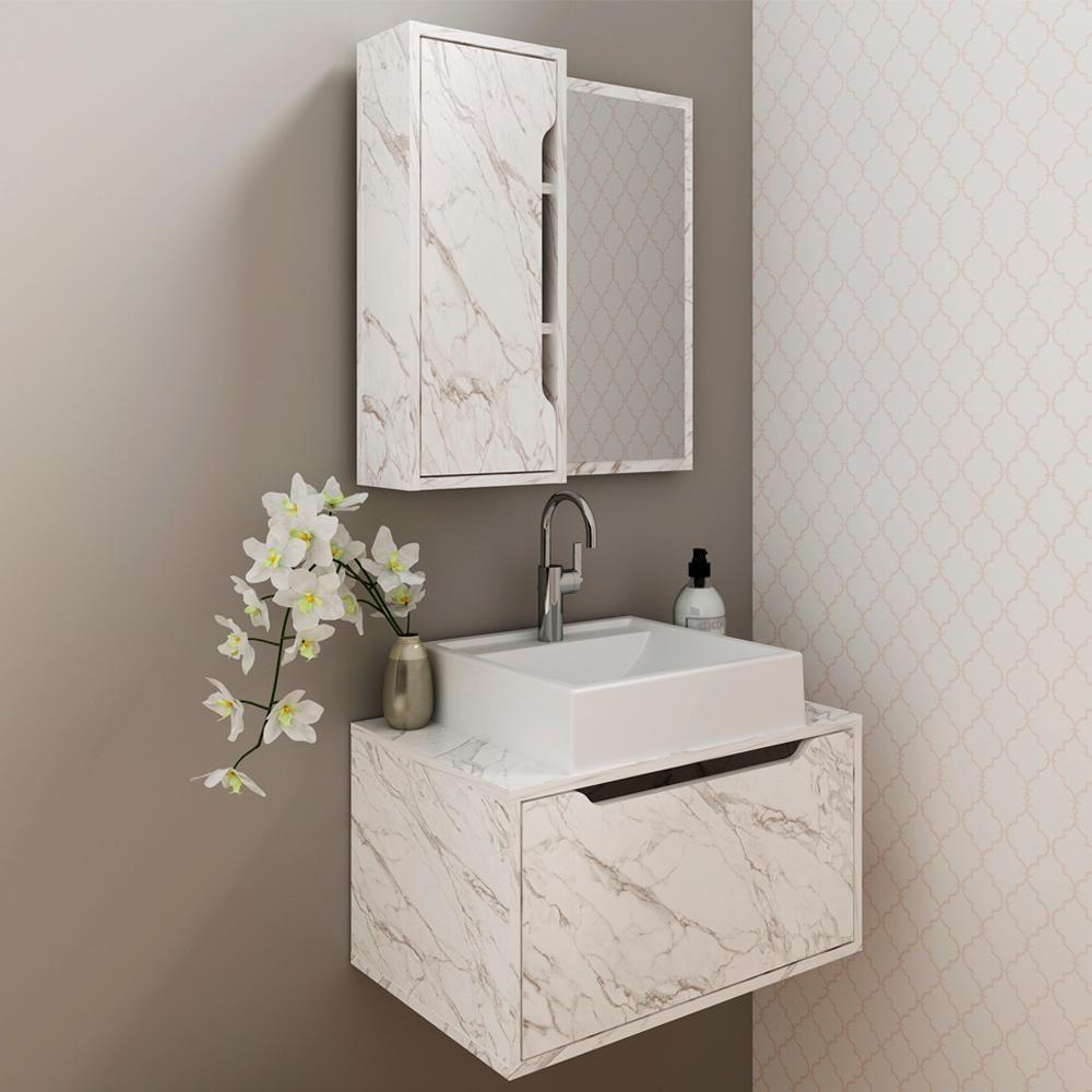 Conjunto 3 Peças Para Banheiro Bn3630x46x48 Marmore Branco Tecno Mobili Marmore Branco - 9