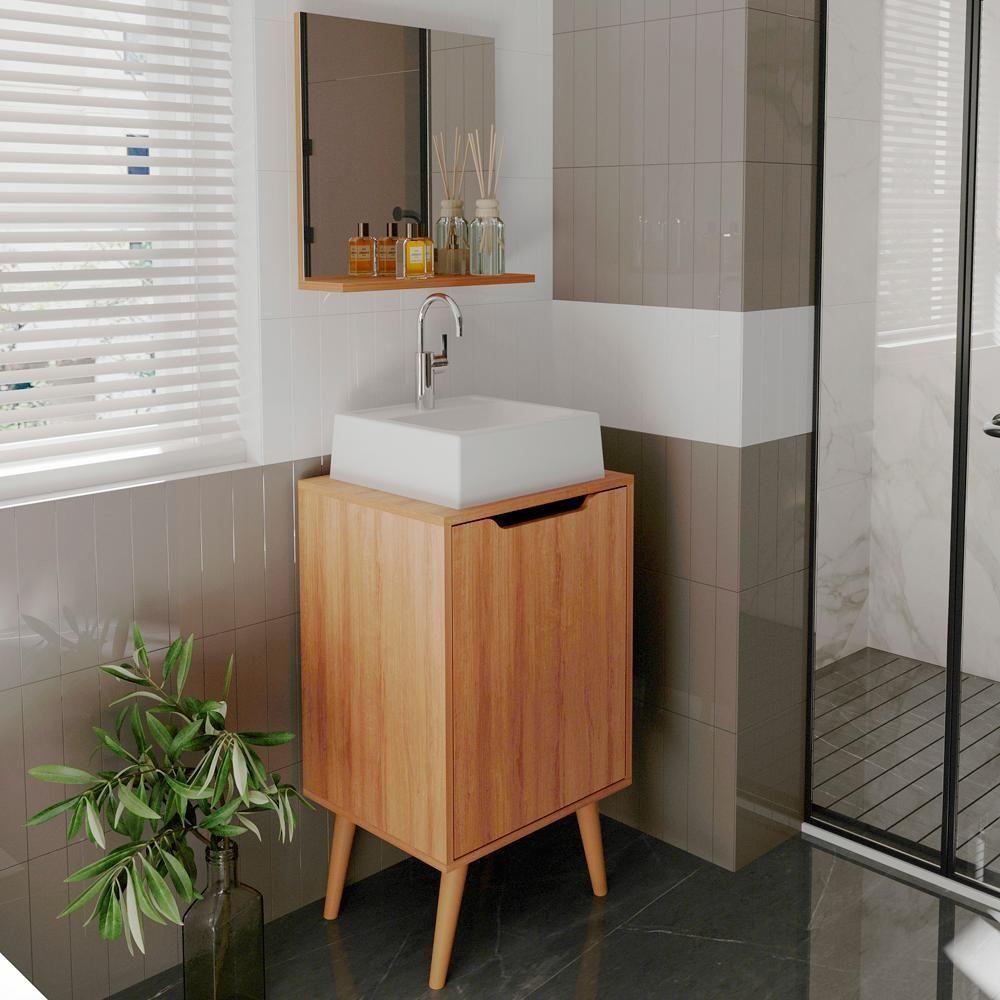 Conjunto Para Banheiro Gabinete Com Cuba E Espelheira Amendoa Bn3630x41x42 Tecno Mobili Amendoa - 9