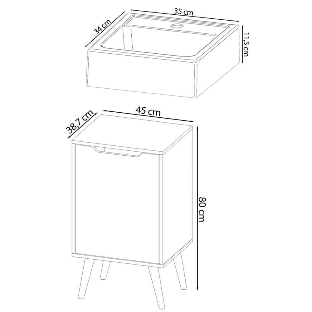 Conjunto Para Banheiro Gabinete Com Cuba E Espelheira Branco Bn3630x41x42 Tecno Mobili Branco - 8