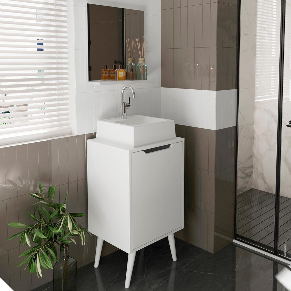 Conjunto Para Banheiro Gabinete Com Cuba E Espelheira Branco Bn3630x41x42 Tecno Mobili Branco - 9