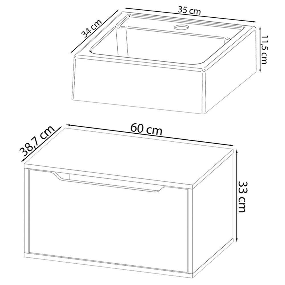 Conjunto 3 Peças Para Banheiro Bn3630x46x48 Amendoa Branco Tecno Mobili Amendoa Branco - 8