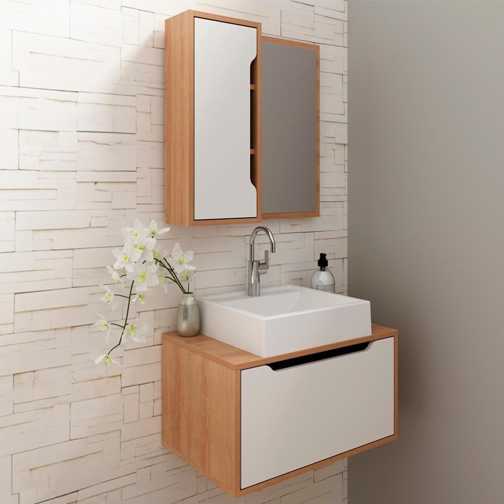 Conjunto 3 Peças Para Banheiro Bn3630x46x48 Amendoa Branco Tecno Mobili Amendoa Branco - 9