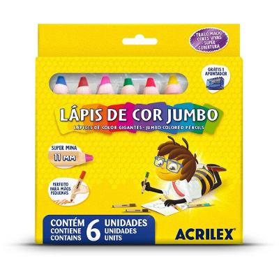 Lápis De Cor 6 Cores Jumbo + 1 Apontador - Acrilex