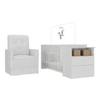 Berço Cômoda Com Poltrona De Amamentação Meu Bebê Multimóveis Mp4072 Branco Branco - 1