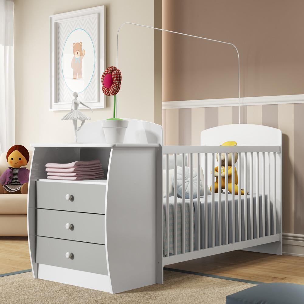 Berço Cômoda Com Colchão Incluso Colinho De Mãe Multimóveis Fg2951 Branco/cinza - 2