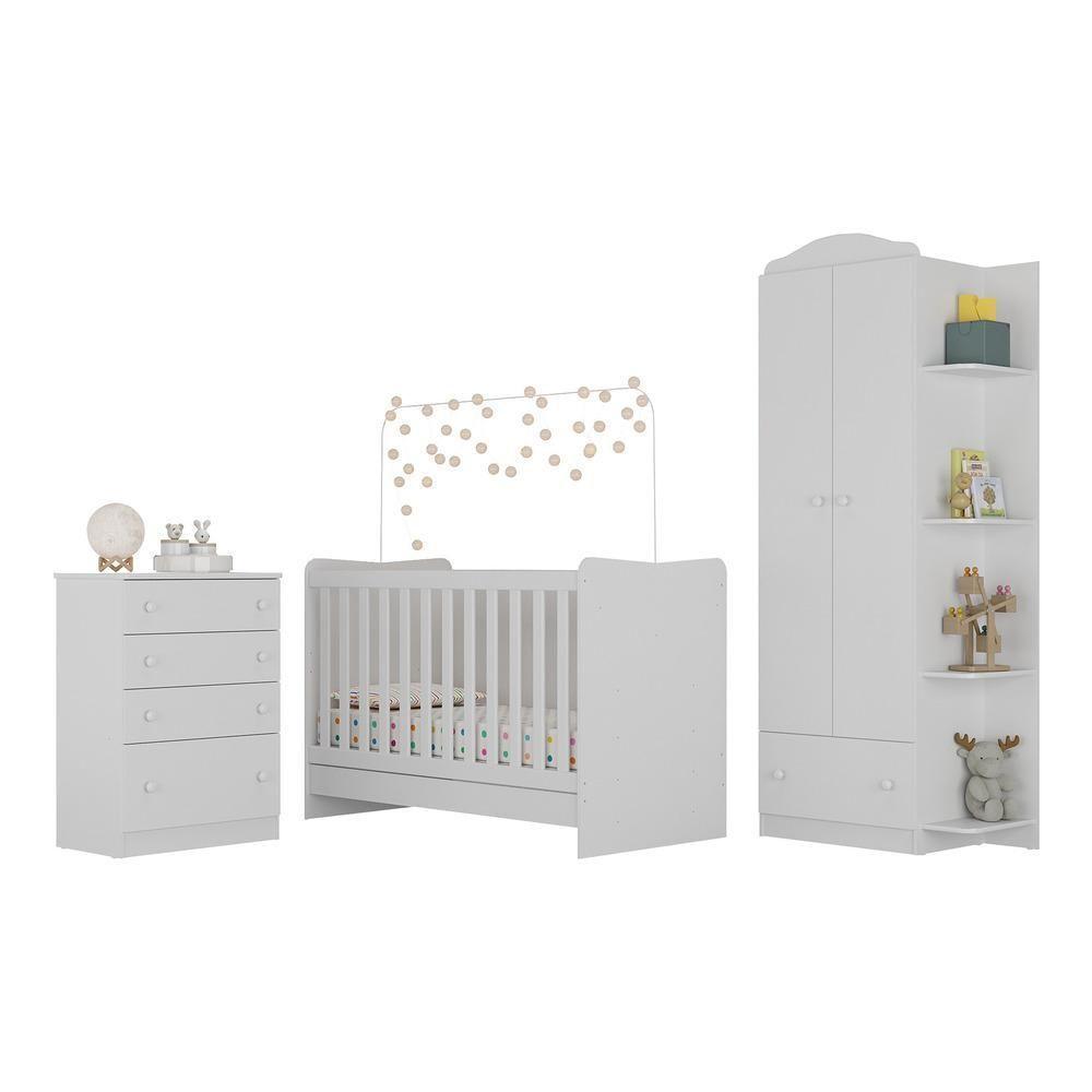Quarto Infantil Completo João E Maria Com Berço 4 Em 1 + Colchão Multimóveis + Roupeiro E Cômoda Bco - 1
