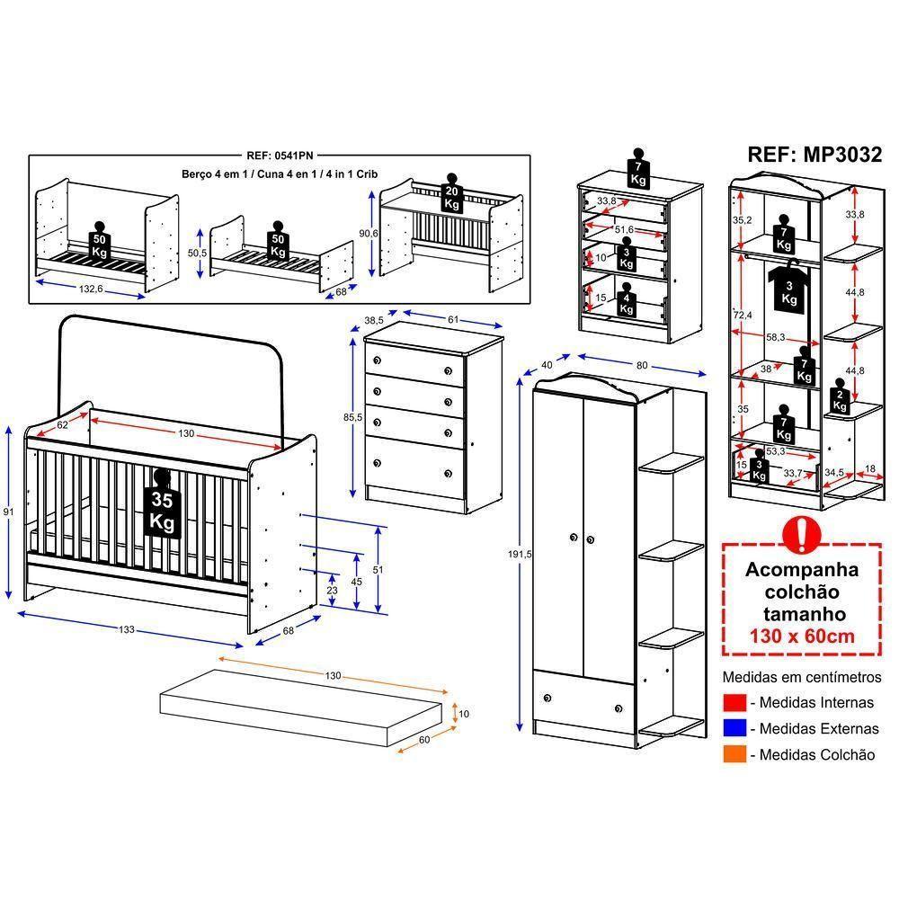 Quarto Infantil Completo João E Maria Com Berço 4 Em 1 + Colchão Multimóveis + Roupeiro E Cômoda Bco - 4