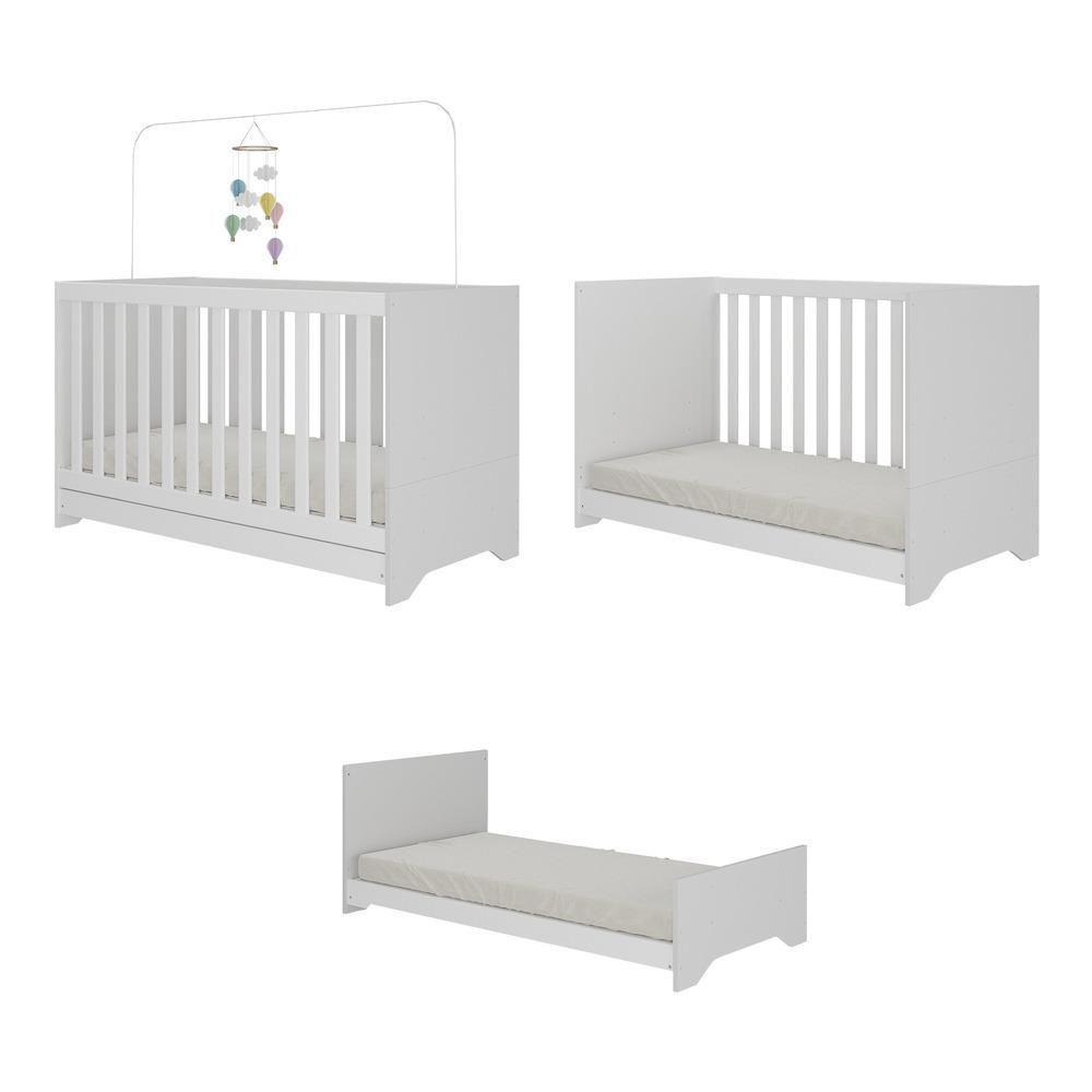 Berço 3 Em 1 Vira Cama Com Colchão Incluso Elza Multimóveis Branco - 2