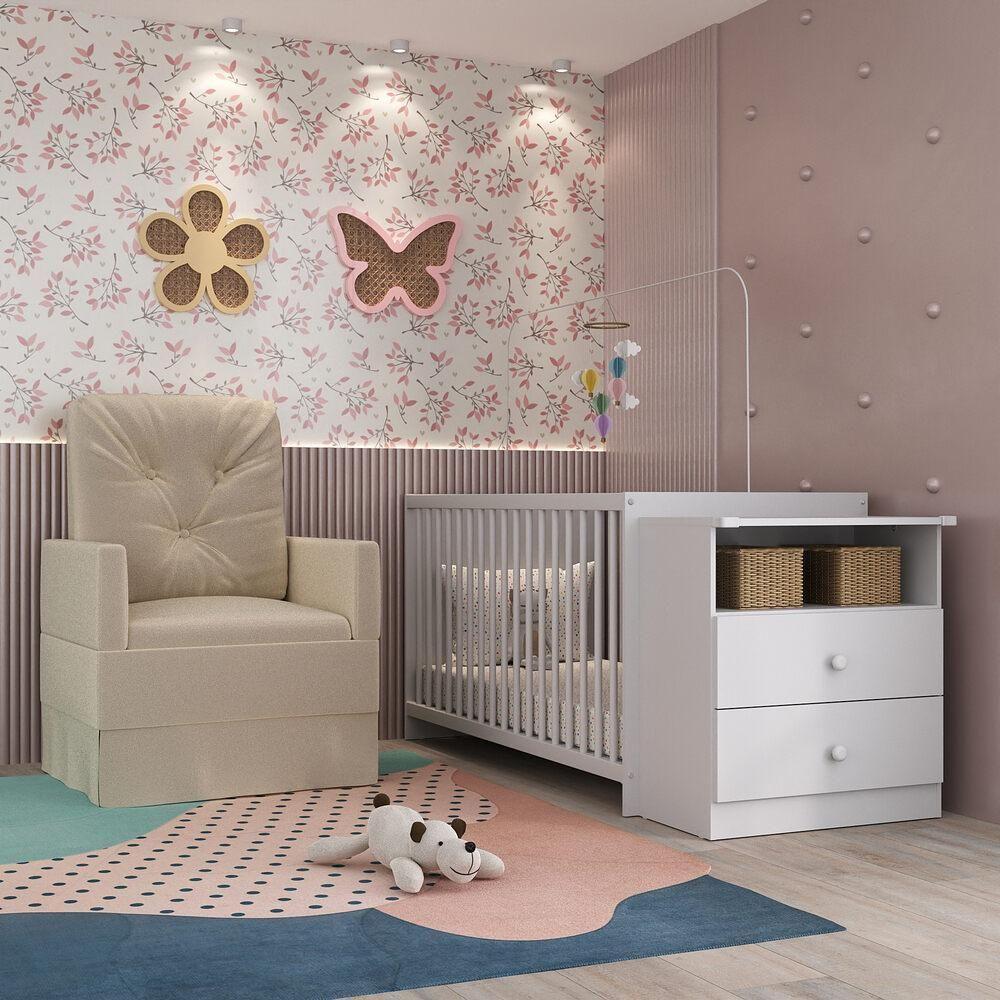 Berço Cômoda Com Colchão Incluso E Poltrona De Amamentação Meu Bebê Multimóveis Mp4090 Branco/bege Branco/bege - 5