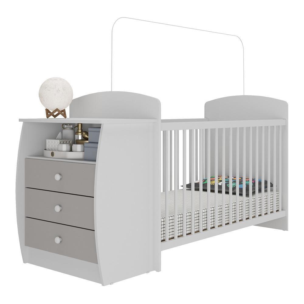 Berço Cômoda Com Colchão Incluso Colinho De Mãe Multimóveis Branco/cinza - 1