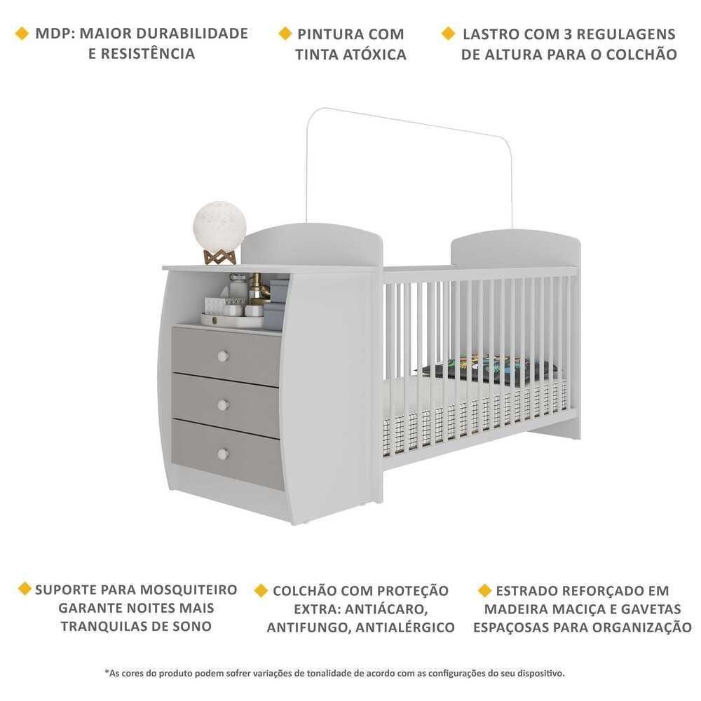 Berço Cômoda Com Colchão Incluso Colinho De Mãe Multimóveis Branco/cinza - 3