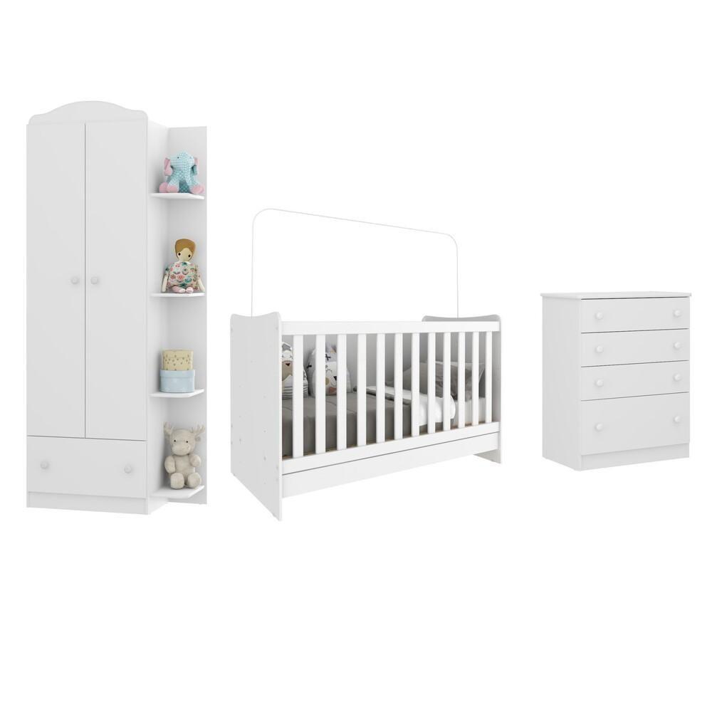 Quarto Infantil Completo Berço 4x1 C/ Colchão/guarda-roupa/cômoda Multimóveis João E Maria Fg3032 Bc - 1