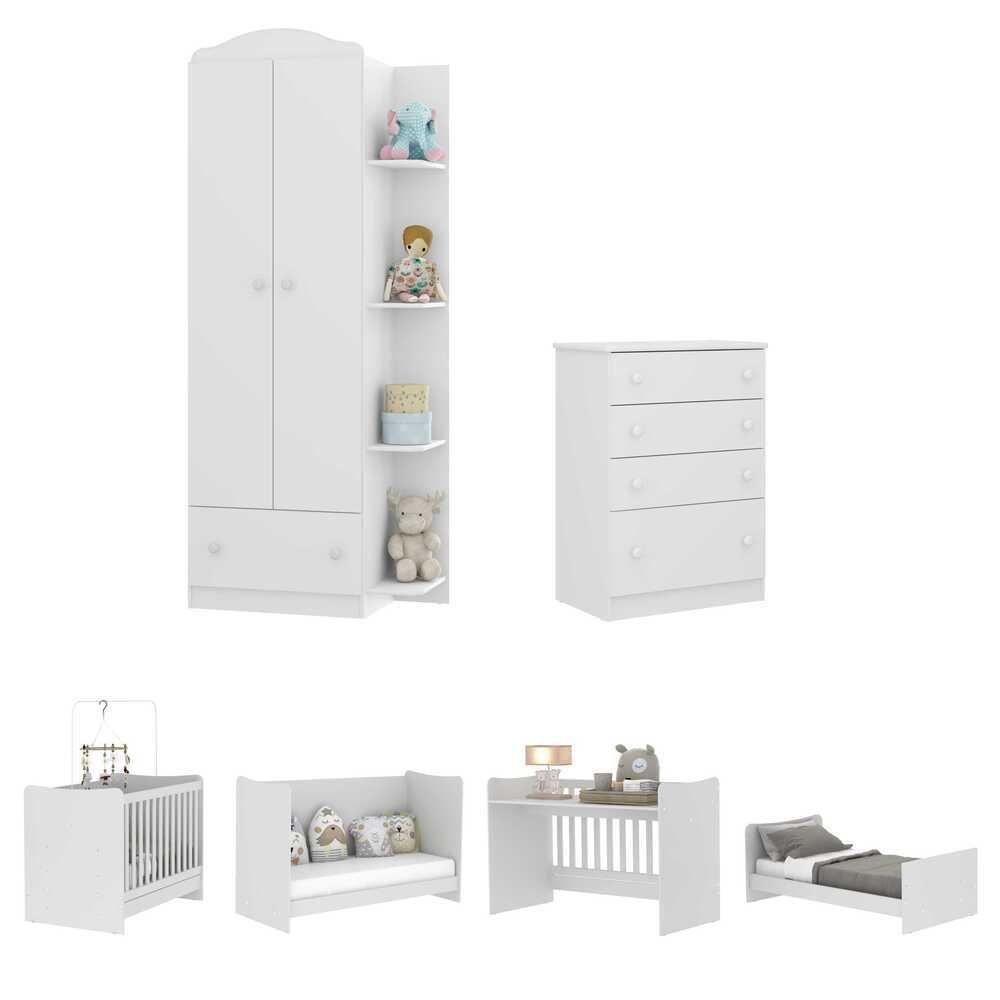 Quarto Infantil Completo Berço 4x1 C/ Colchão/guarda-roupa/cômoda Multimóveis João E Maria Fg3032 Bc - 2