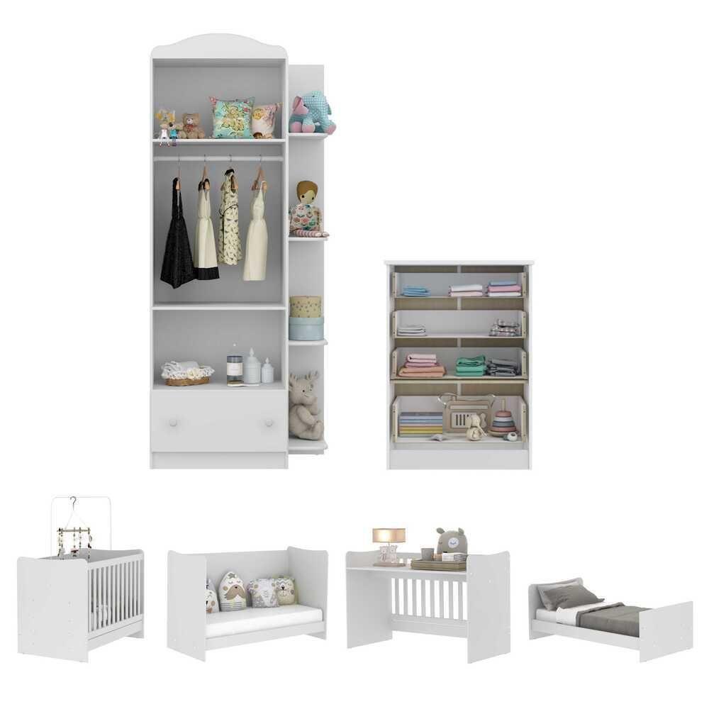 Quarto Infantil Completo Berço 4x1 C/ Colchão/guarda-roupa/cômoda Multimóveis João E Maria Fg3032 Bc - 3