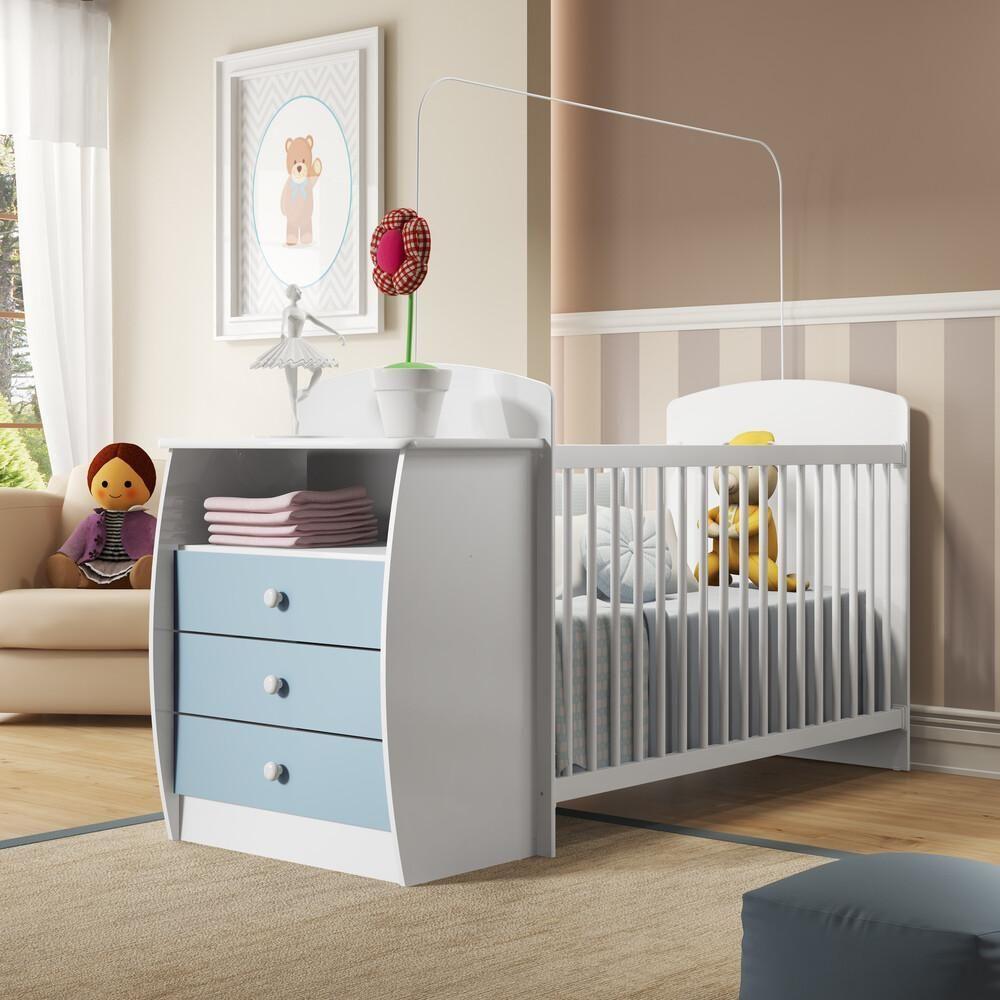 Berço Cômoda Com Colchão Incluso Colinho De Mãe Multimóveis Fg2951 Branco/azul - 2