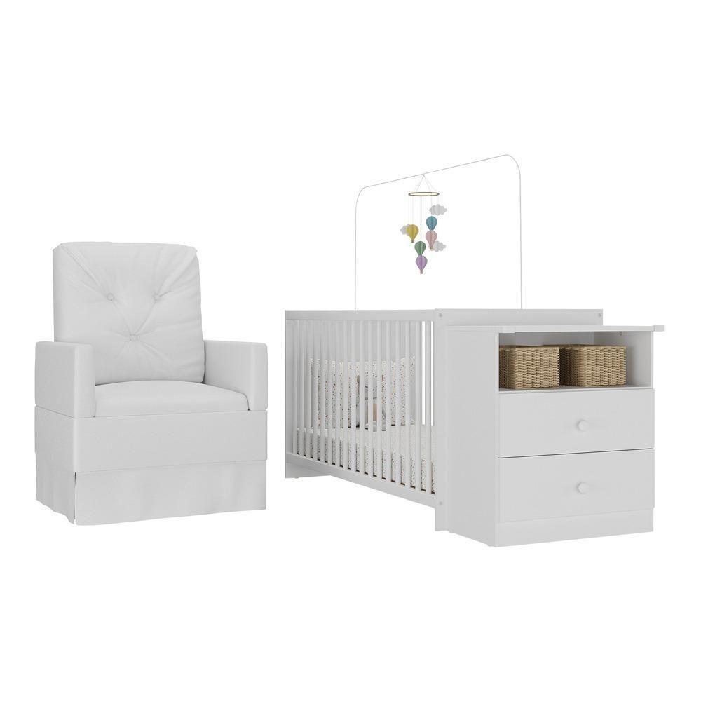 Berço Cômoda Com Colchão Incluso E Poltrona De Amamentação Meu Bebê Multimóveis Mp4096 Branco Branco - 1