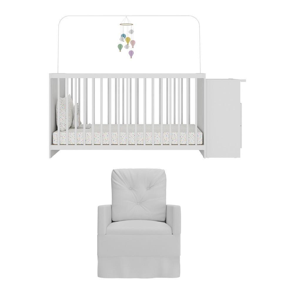 Berço Cômoda Com Colchão Incluso E Poltrona De Amamentação Meu Bebê Multimóveis Mp4096 Branco Branco - 2
