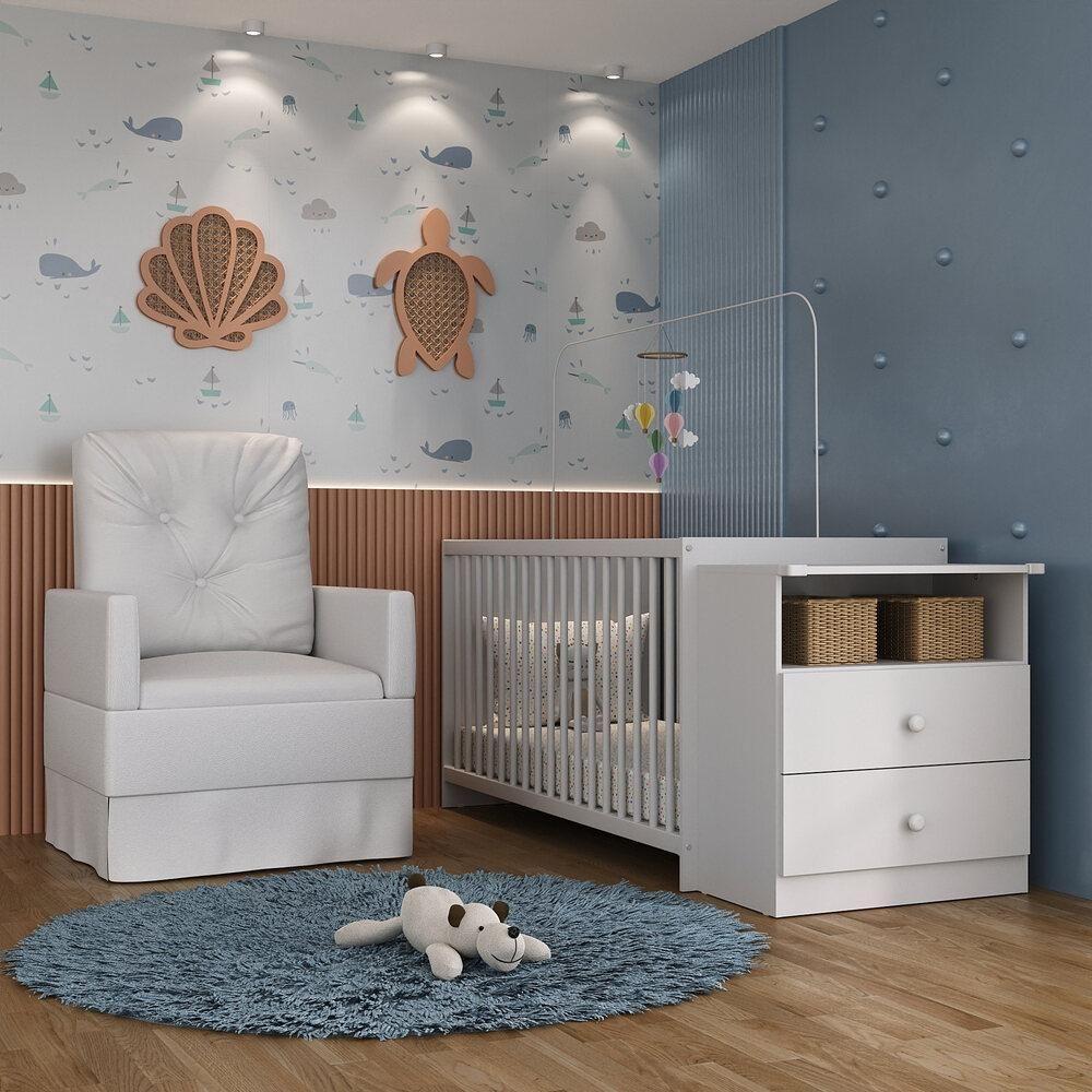 Berço Cômoda Com Colchão Incluso E Poltrona De Amamentação Meu Bebê Multimóveis Mp4096 Branco Branco - 5