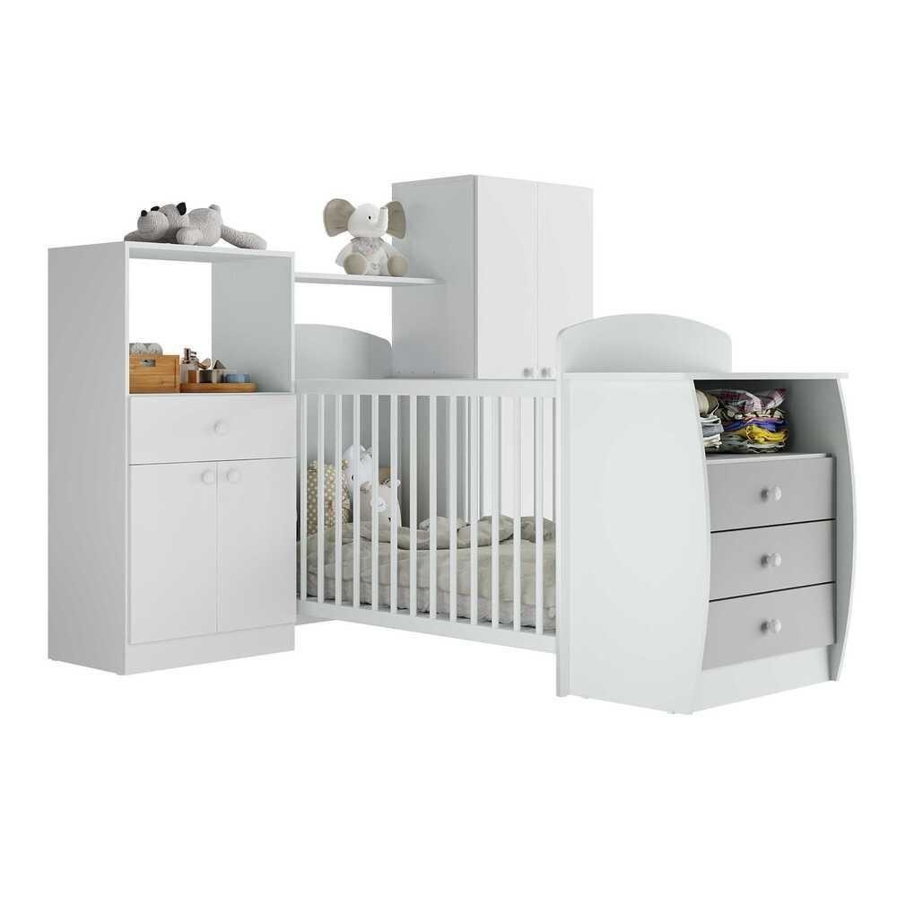 Quarto Infantil Com Berço-cômoda E Colchão Incluso Laura Multimóveis Branco/cinza - 1