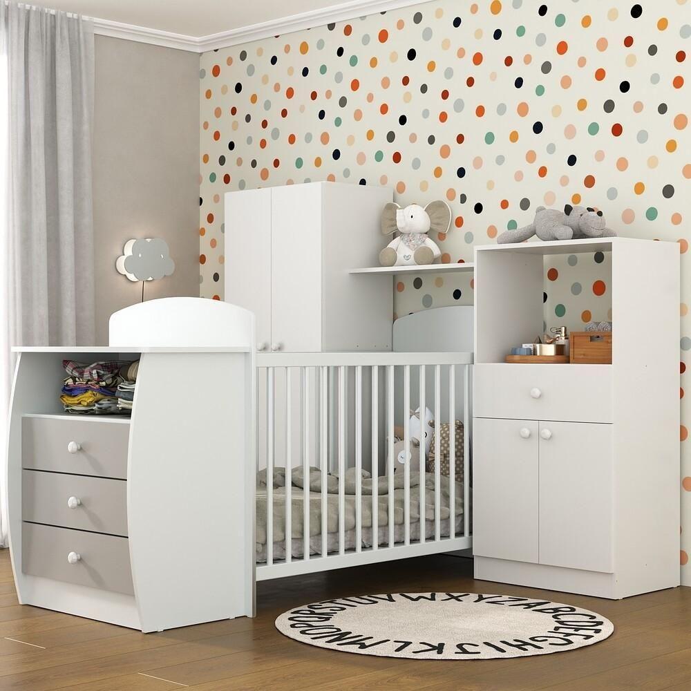 Quarto Infantil Com Berço-cômoda E Colchão Incluso Laura Multimóveis Branco/cinza - 6