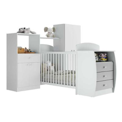 Conjunto de Quarto Infantil Laura com Berço Cômoda 3 Gavetas MDP 181 cm Branco-cinza Multimóveis