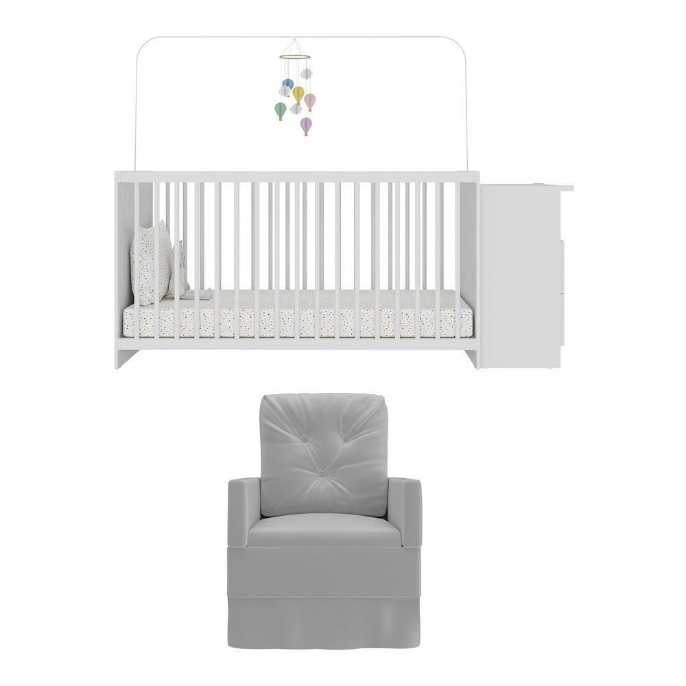 Berço Cômoda Com Colchão Incluso E Poltrona De Amamentação Meu Bebê Multimóveis Mp4090 Branco/cinza Branco/cinza - 2
